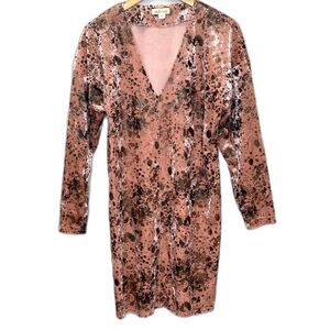 Cousin Earl Womens Shift Dress Deep Vneck Velvet Burnout Midi Short Antique Pink